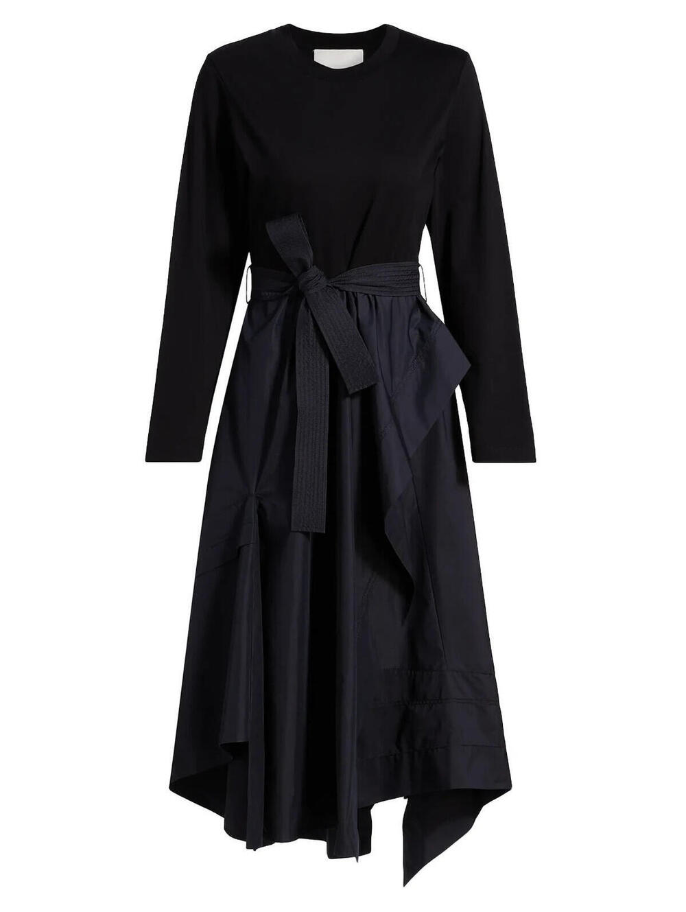 NEW, 3.1 PHILLIP LIM Round Neck Mixed Media Midi-Dress in Black Sz L #MD2002
